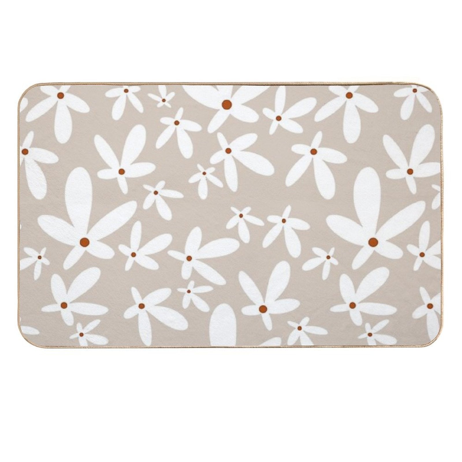 Quirky Florals in Beige, Terracotta And White  Dirt-Trapping Bath Mat