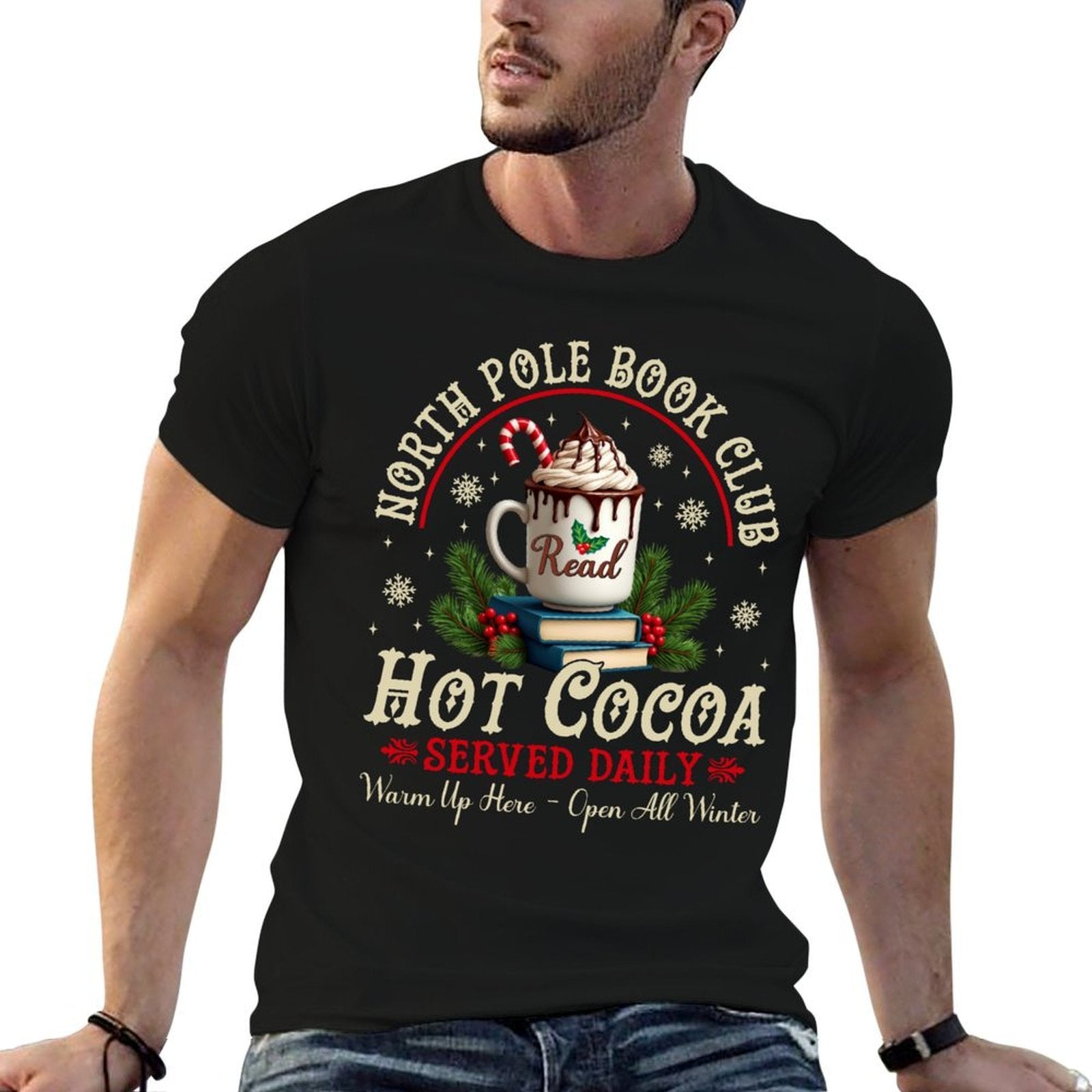 North Pole Book Club Hot Cocoa Librarians Bookish Christmas  Tagless Design T-Shirt