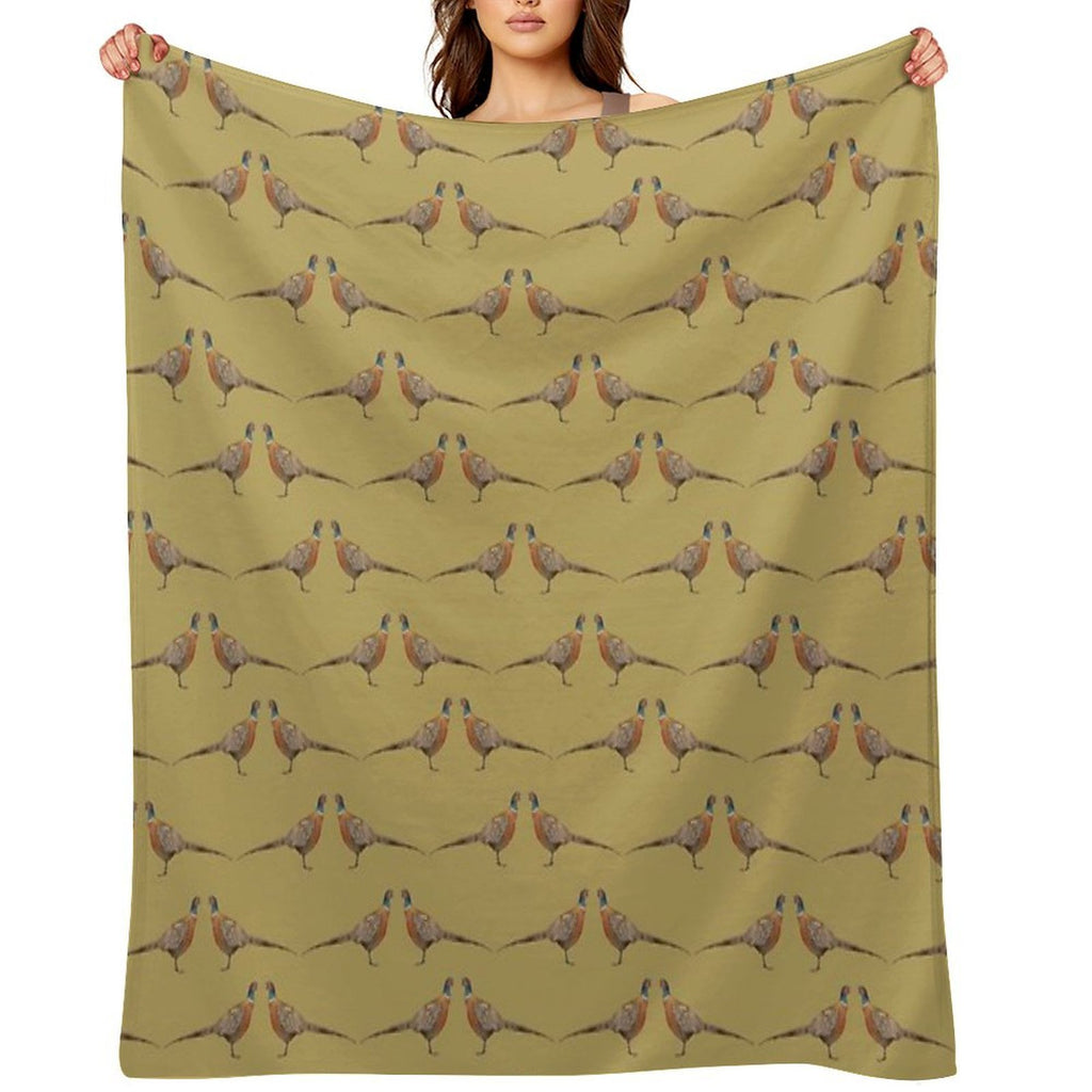 Pheasant Pattern, Mustard Premium Throw Blanket