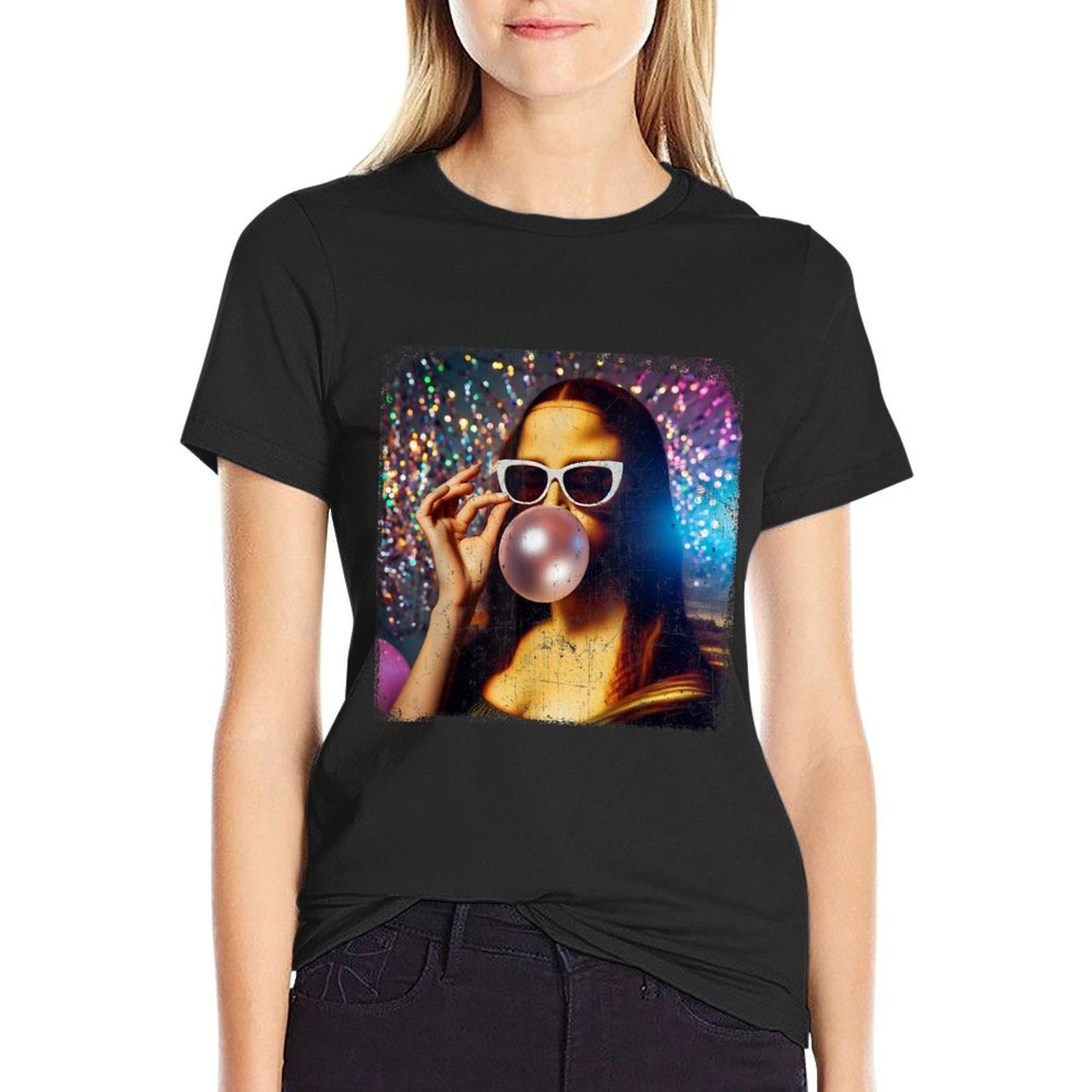 Funny Mona Lisa Bubblegum Gum Leonardo Da Vinci  Tagless Design T-Shirt