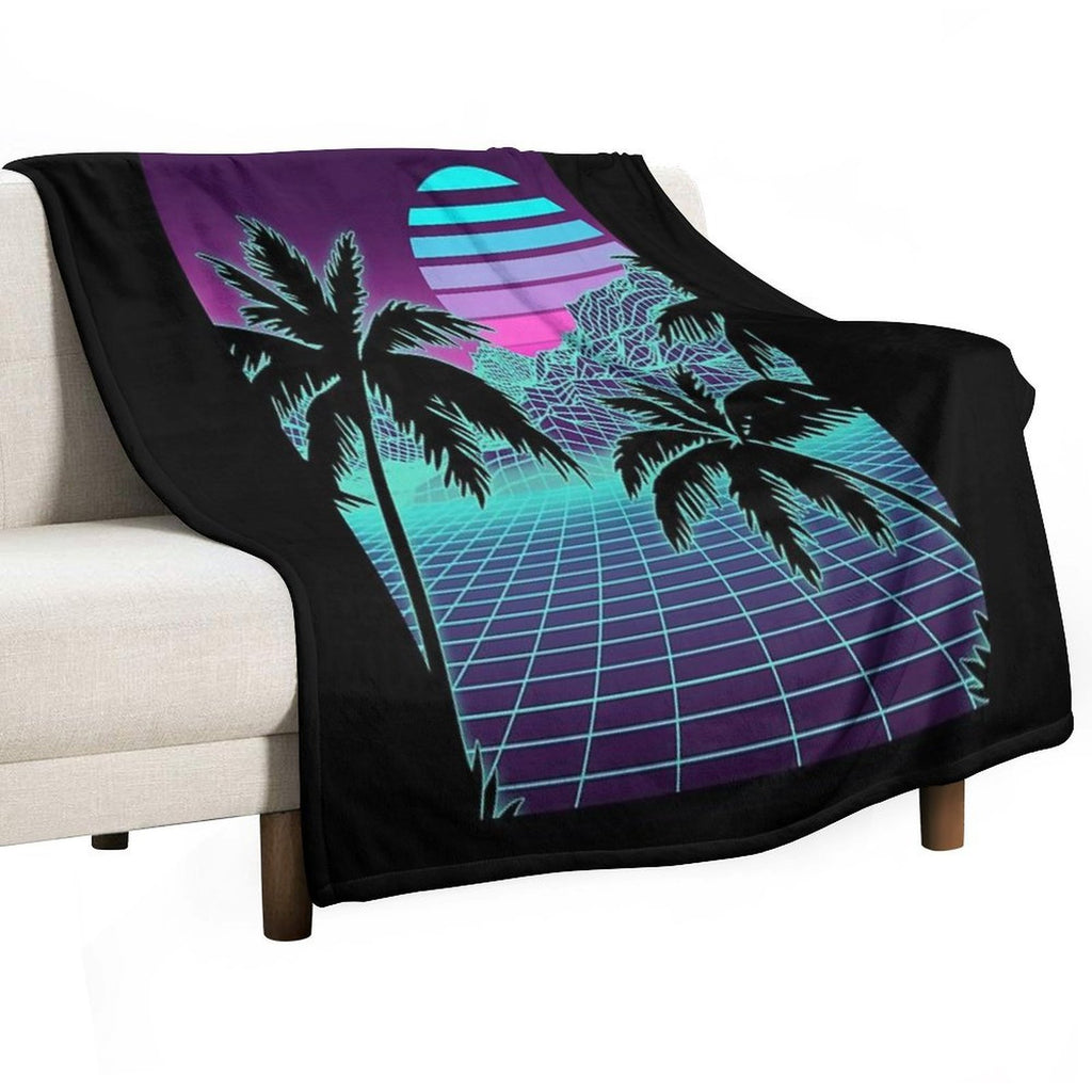 Retro 80s Vaporwave Sunset Sunrise With Outrun Style Grid Print Wrinkle-free Throw Blanket