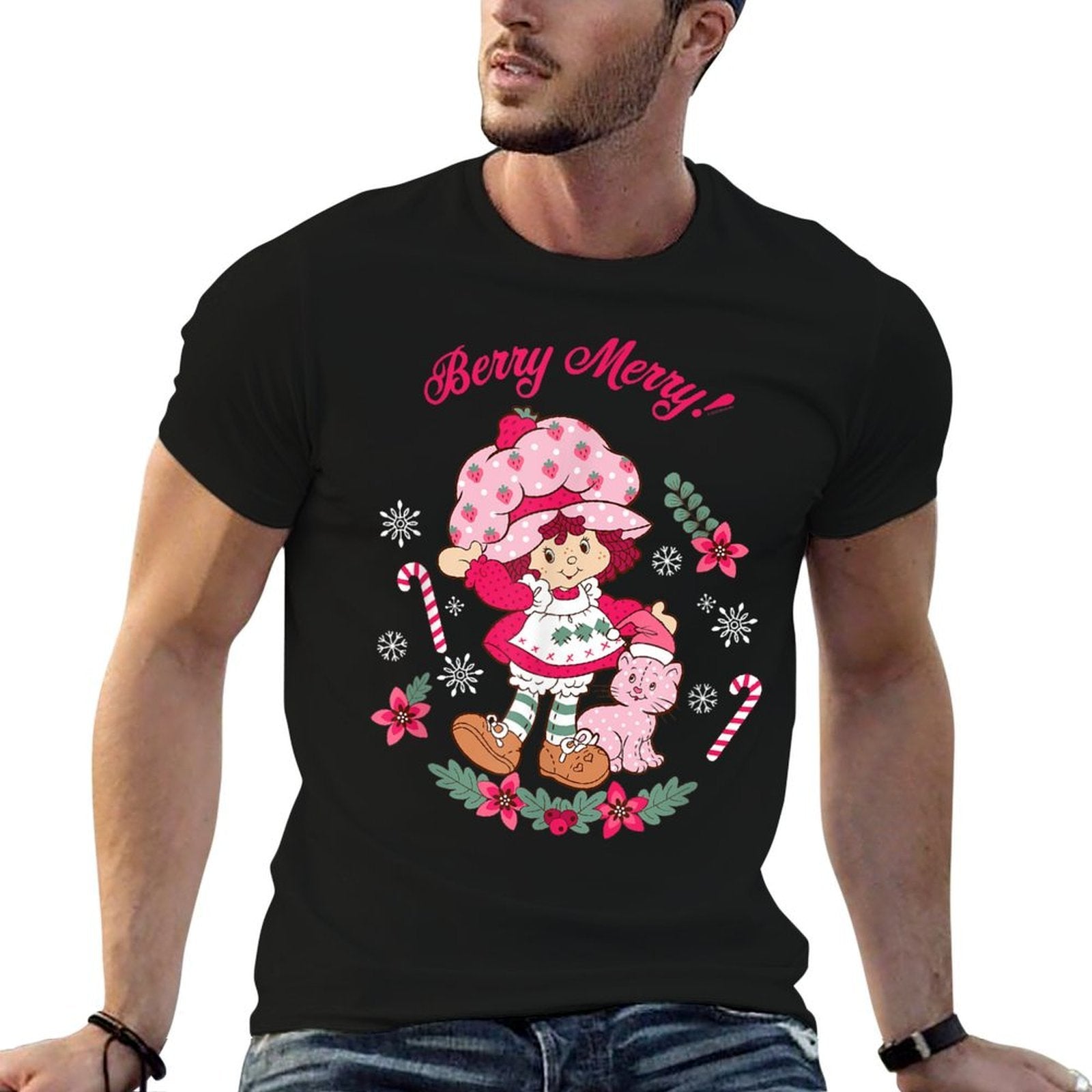 Strawberry Shortcake Berry Merry Christmas Holiday Vintage  Polyester Blend T-Shirt