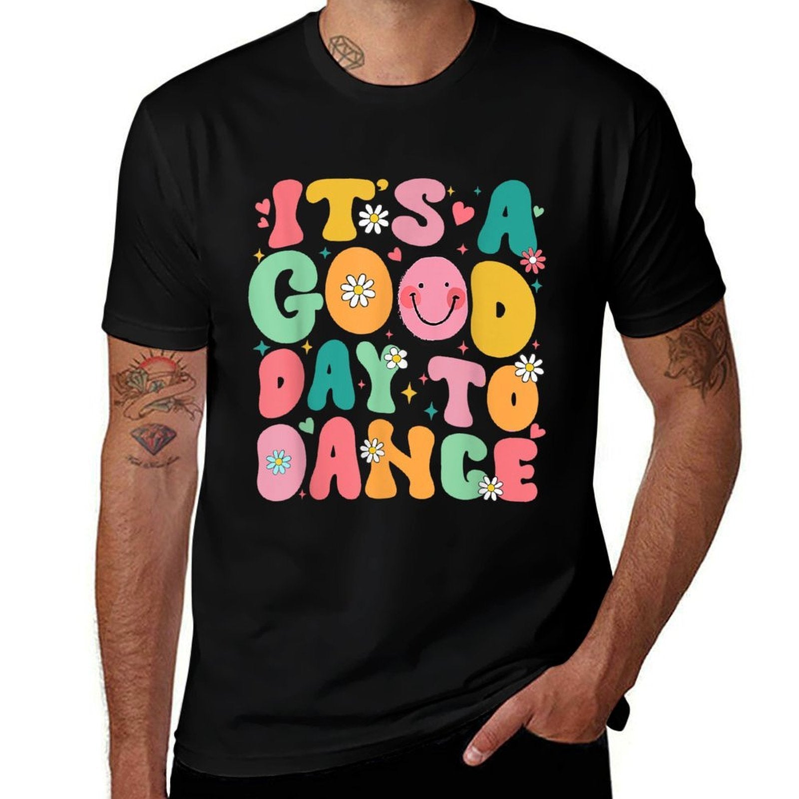 Groovy Its A Good Day To Dance Funny Dance Teacher - Black, Womens, Small,, Crew Neck, 100 Cotton, Printed  Ribbed Collar T-Shirt
