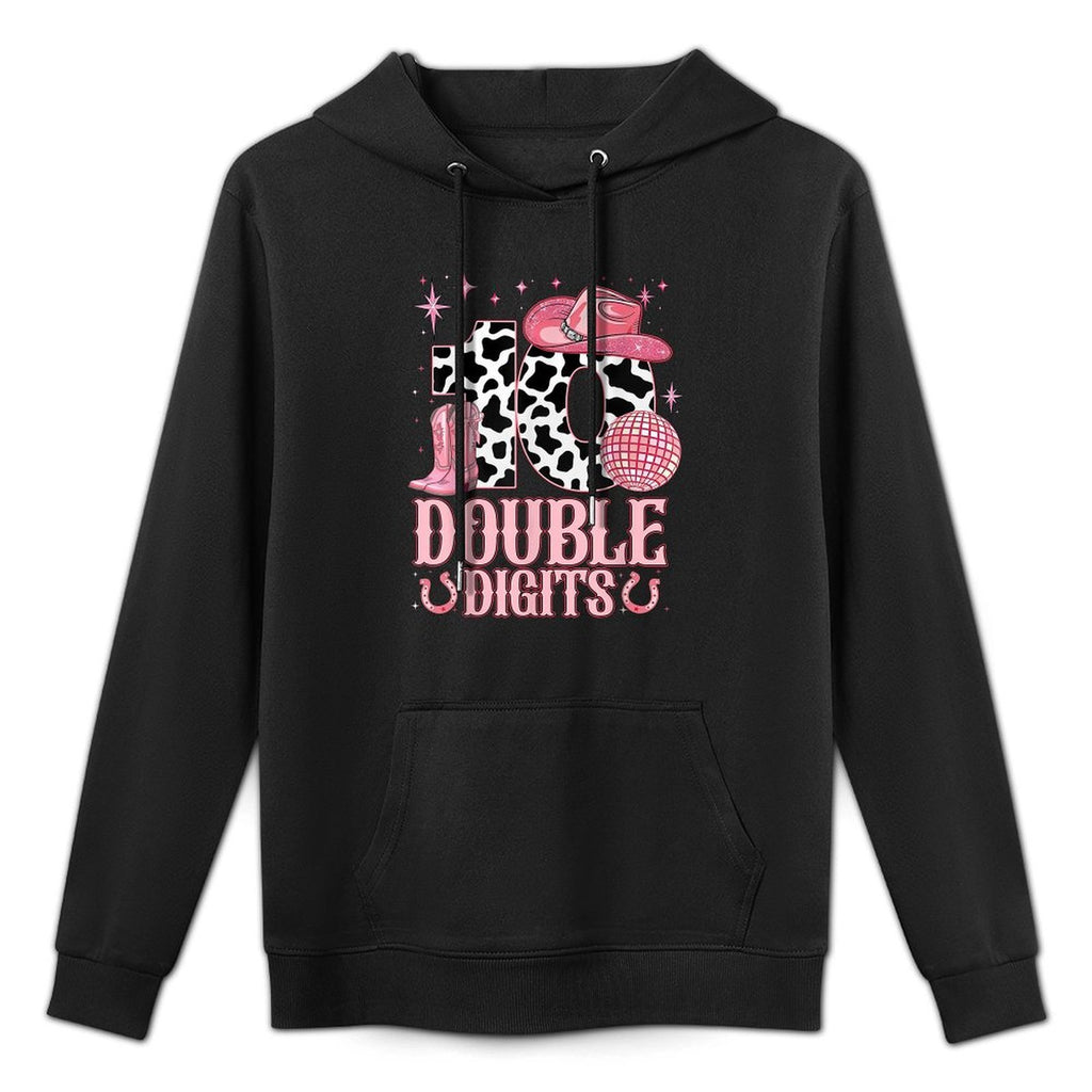 10th Birthday Girl Western Coquette Bow Cowgirl Birthday Kangaroo Pocket Hoodie