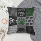Adventure Awaits Bears - GreenBlack Soft Fade-Resistant Throw Pillow