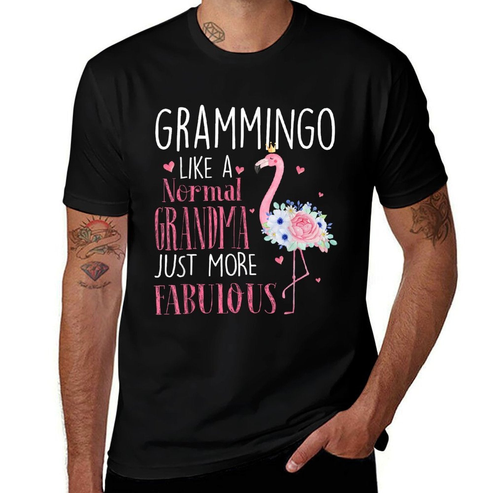 Flamingo Grammingo Like A Normal Grandma Gifts Funny Grandma  Ribbed Collar T-Shirt