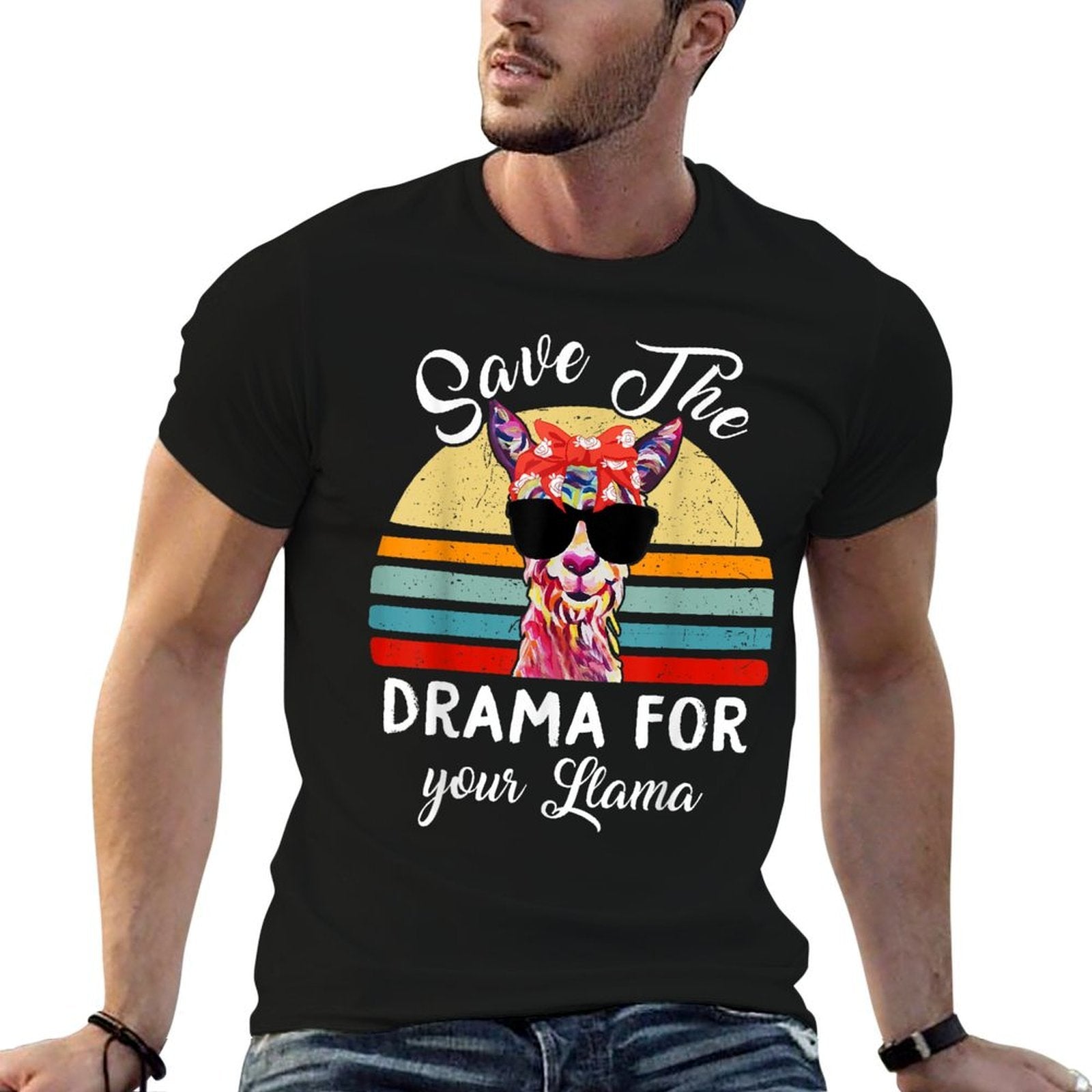 Mama-Llama Save The Drama For Your Llama-Shirt Women Funny  Ribbed Collar T-Shirt