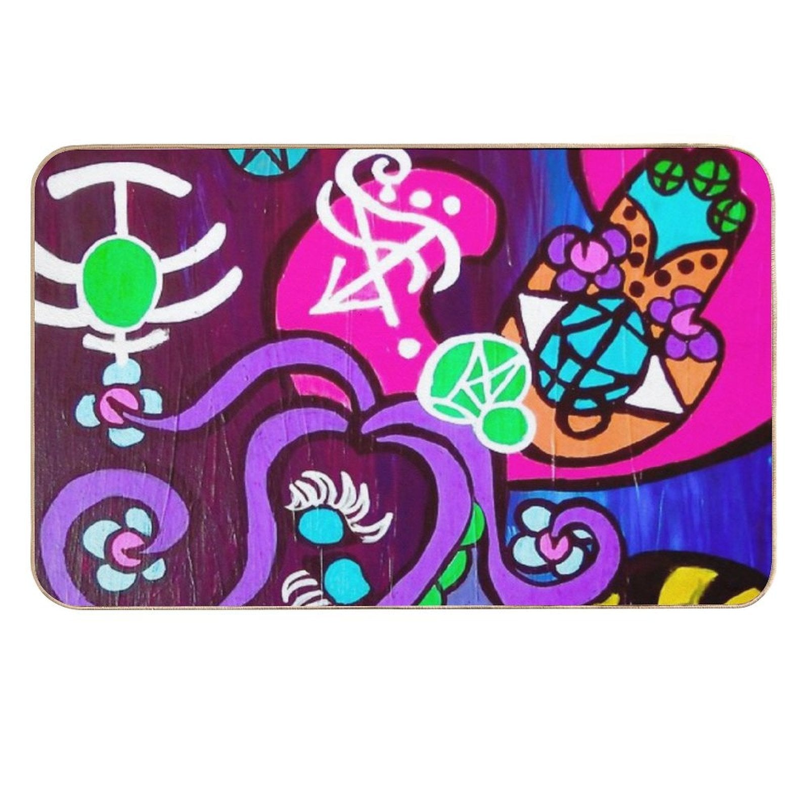 Abstract Colorful Floral And Symbols  Easy Maintenance Bath Mat