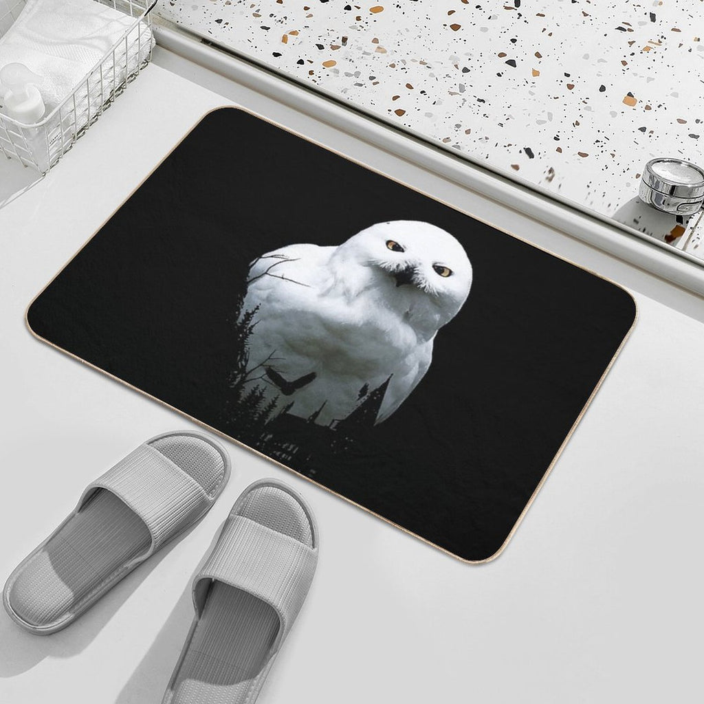 Snowy Arctic Magic Polar Harry Owl, Snowy Large White Harry Owl Drawing, Cute Snowy Owl Harry Owl, Cool Snowy Owl Realistic Art  Easy Maintenance Bath Mat