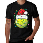 Funny Christmas Tennis Ball Santa Hat Xmas Lights Womens  Polyester Blend T-Shirt