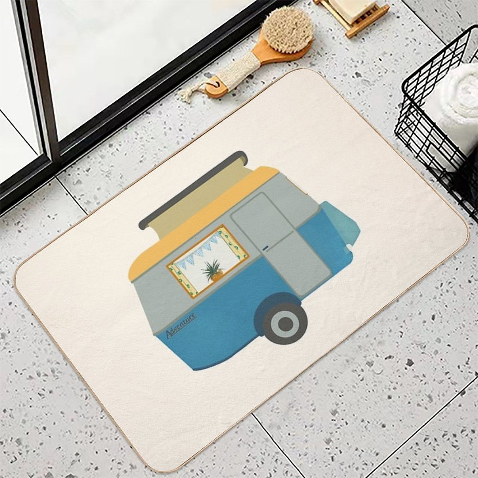 Vintage Touring Caravan Adventure  Stain-Proof Bath Mat
