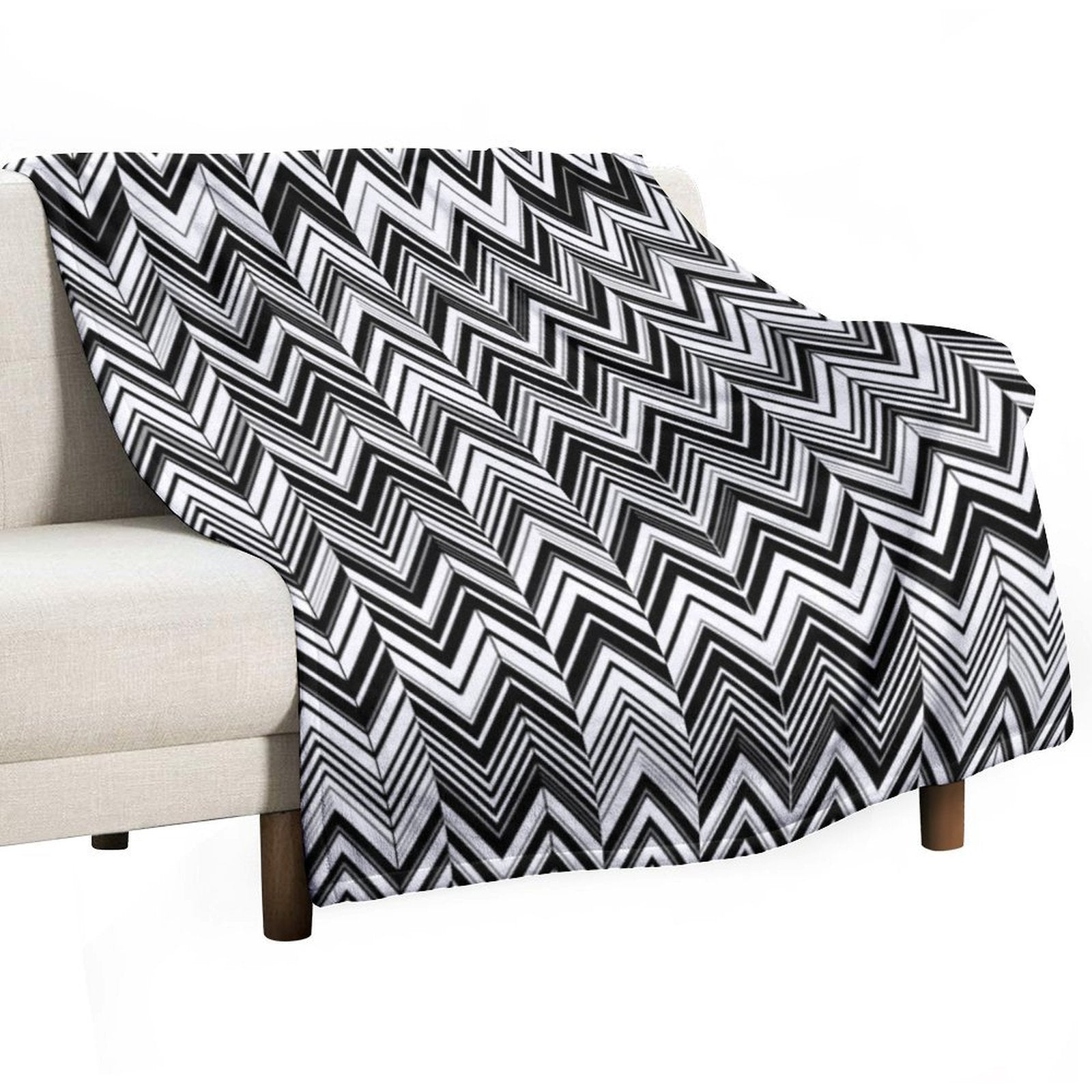 Black And White Modern Herringbone Pattern Travel-friendly Throw Blanket