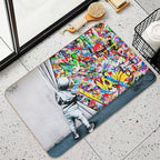 Behind The Curtain Boy - Colorful Graffiti Pop Art - Banksy Street Art Mural  Toxin-Free Bath Mat