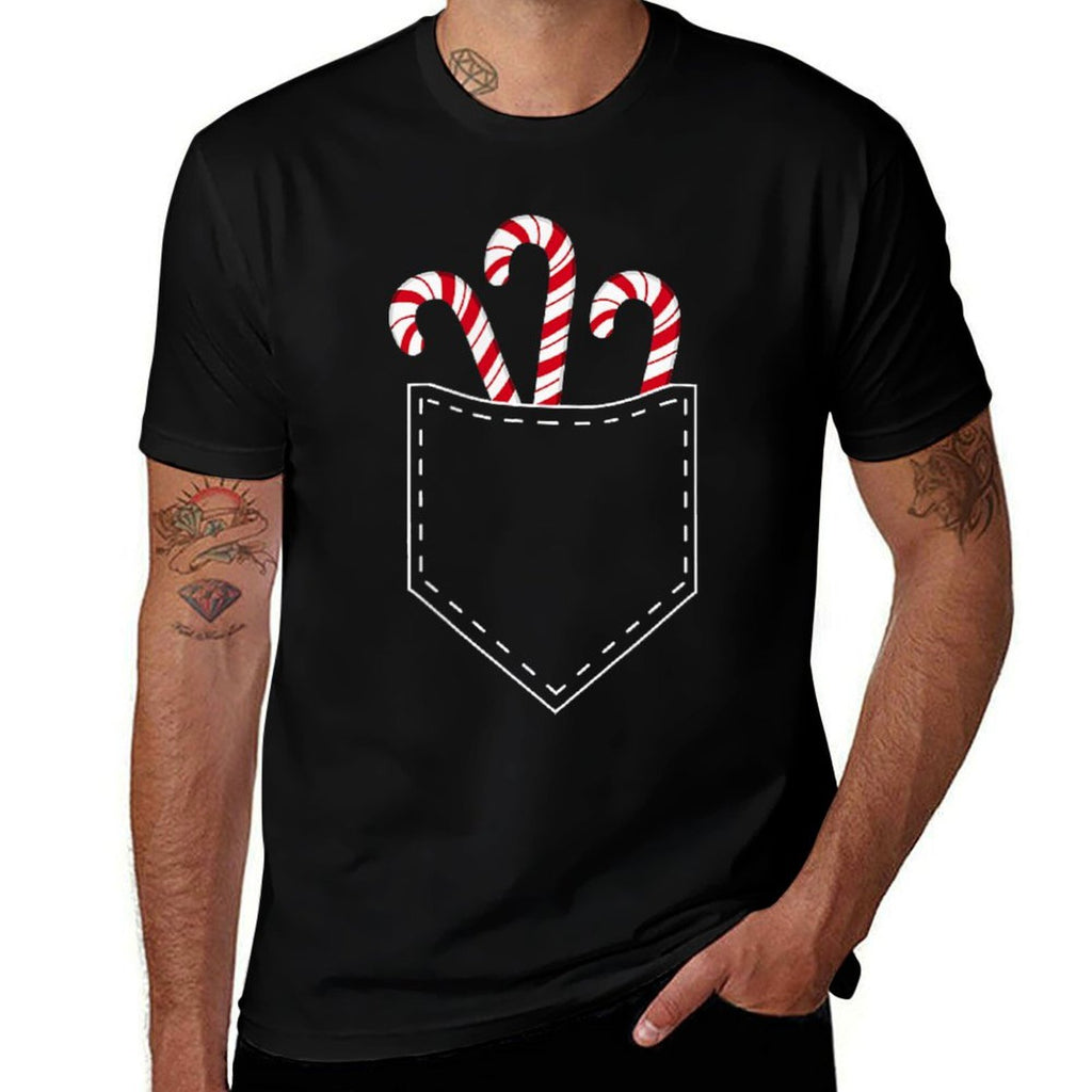 Candy Cane in Pocket Funny Retro Candy Lovers Christmas  Classic T-Shirt