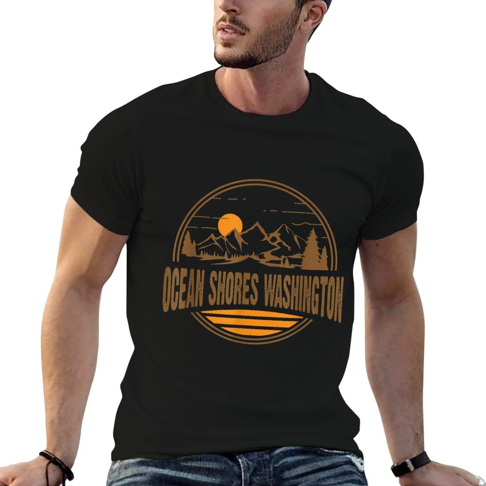 Retro Ocean Shores, Washington State Gift  Soft T-Shirt