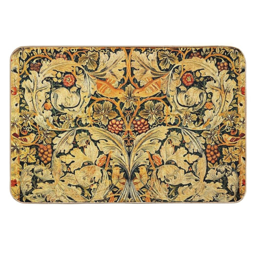 BIRDS ON ACANTHUS LEAVES ,ROSES ,VINE AND GRAPES IN ORANGE YELLOW, Art Nouveau Floral  Odorless Bath Mat