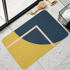 Abstract Geometric Minimalist Navy Blue, Mustard Yellow, And Blush Pink  Long-Lasting Bath Mat