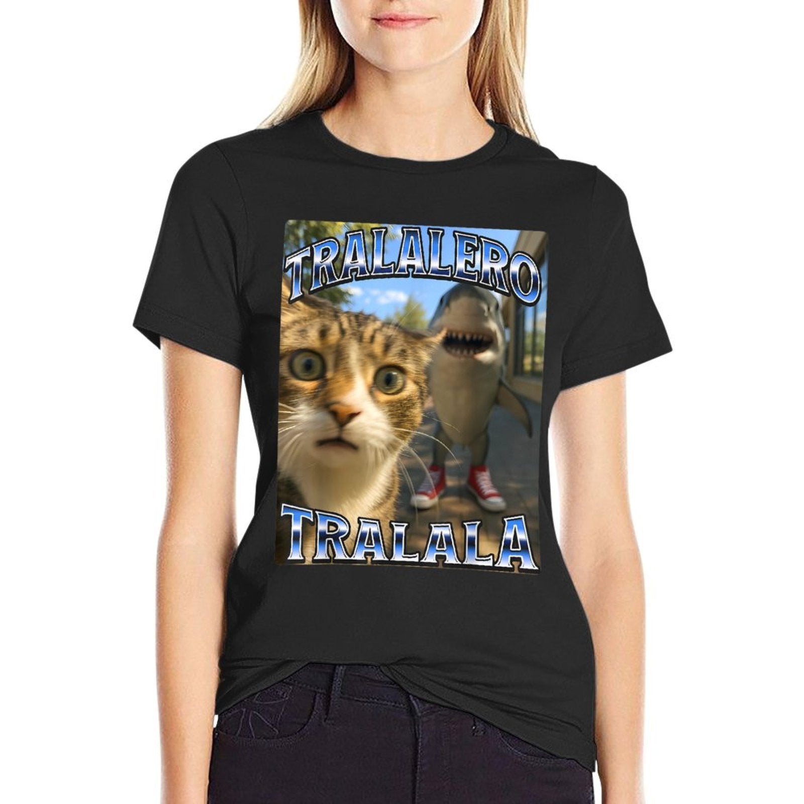 Tralalero Tralala Brainrot Meme Shark Sneakers Cat Selfie Men Women Kids  Moisture-wicking T-Shirt