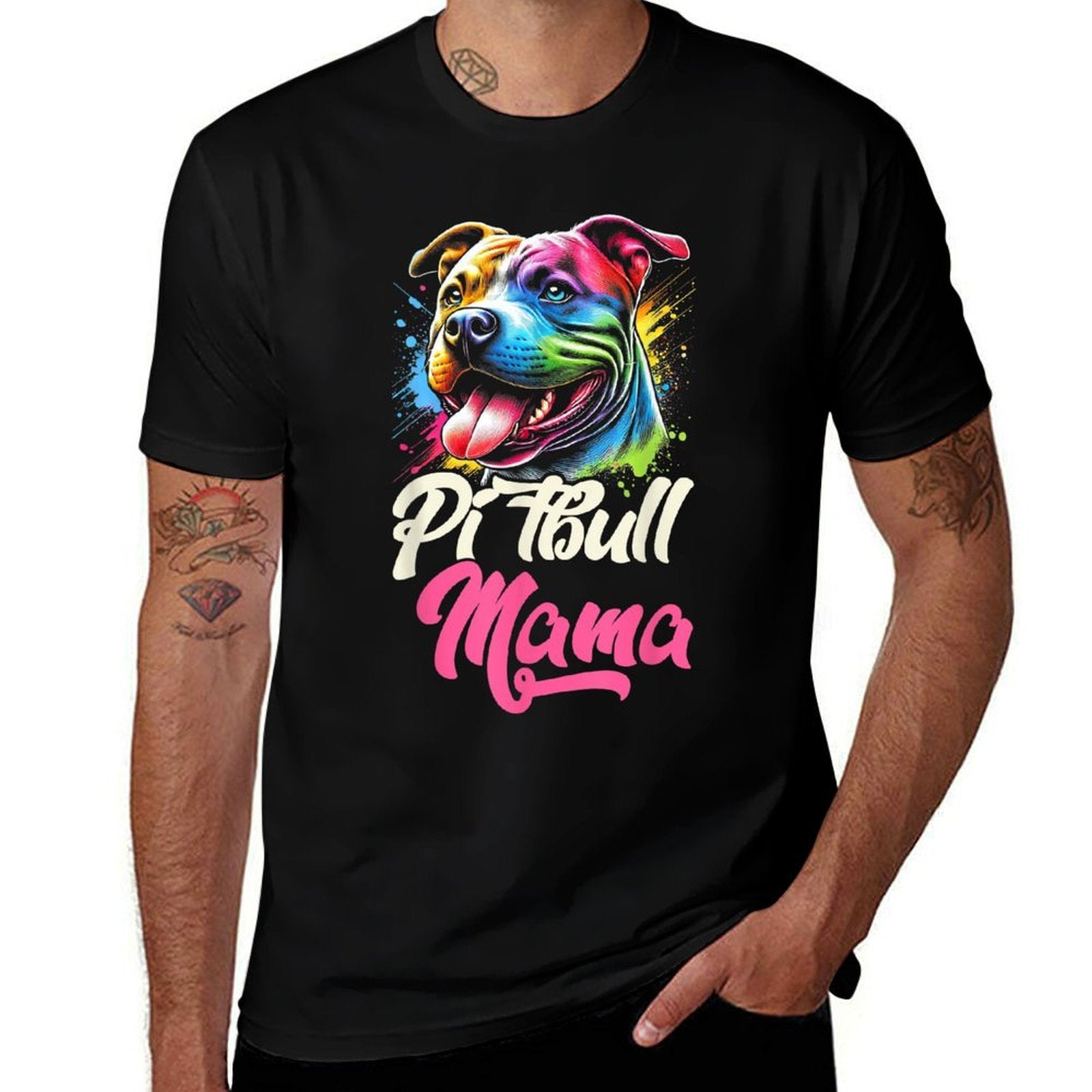 Pitbull Mama Colorful Pittie Mom Mothers Day Dog Lover  Fade-proof Color T-Shirt