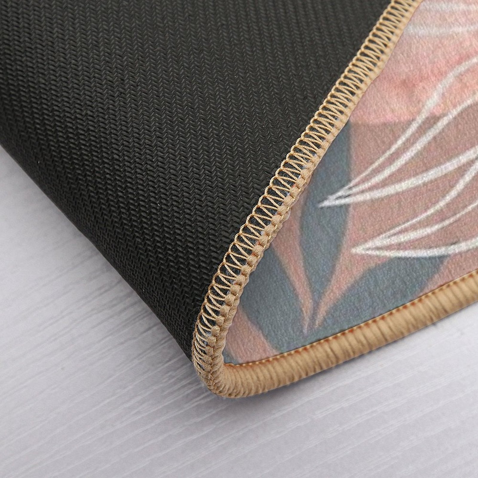 Botanical Leaf Pattern in The Colours Peach, Mauve, White And Blue  Stain-Proof Bath Mat