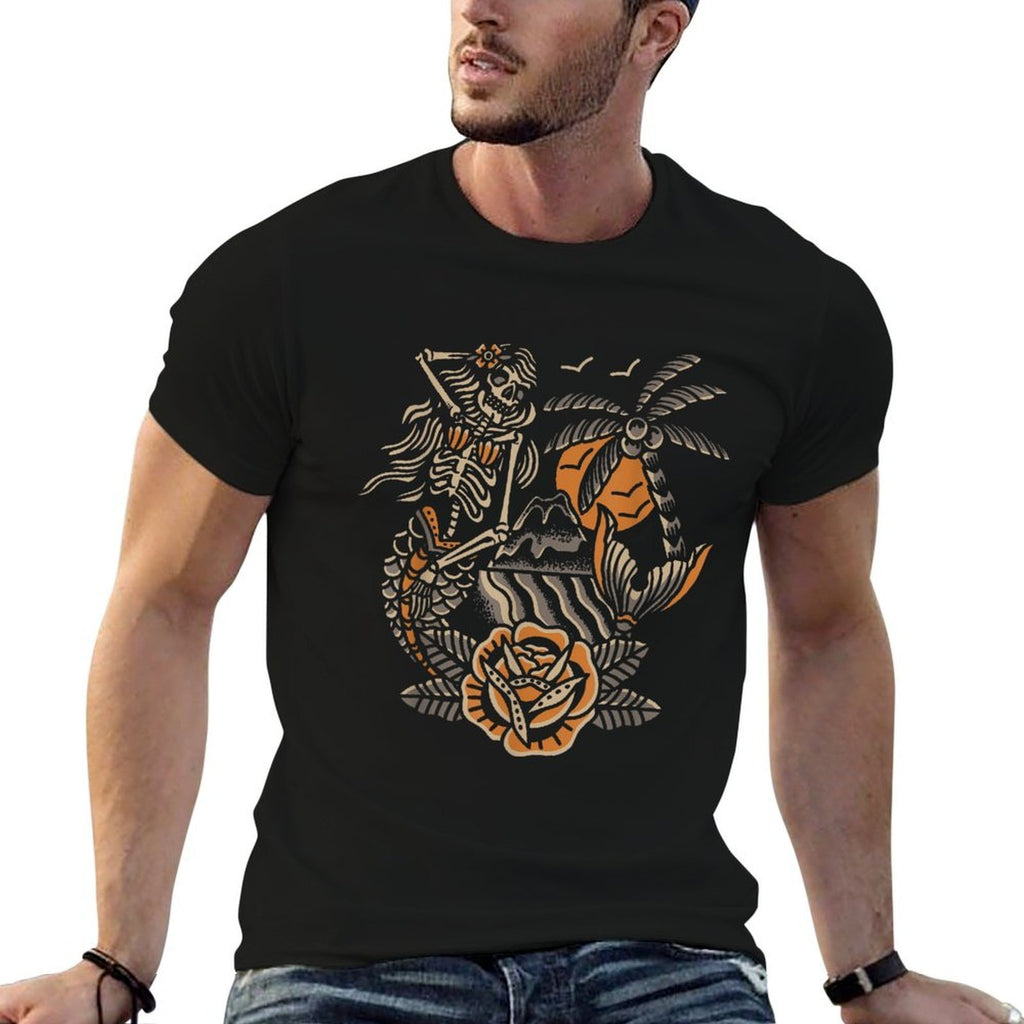 Mermaid Skeleton Traditional Tattoo Old School Tattoo Flash  Polyester Blend T-Shirt