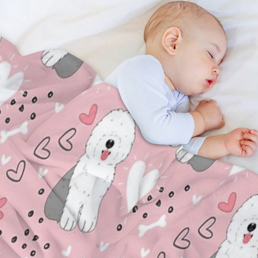 Cute Grey Gray And White Old English Sheepdog Puppy Gift-ready Throw Blanket