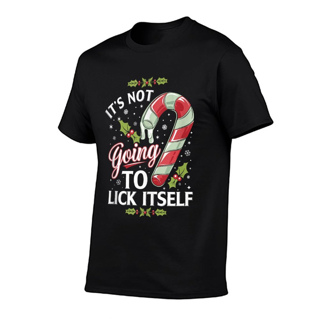Its Not Going to Lick Itself Funny Christmas  Ribbed Collar T-Shirt