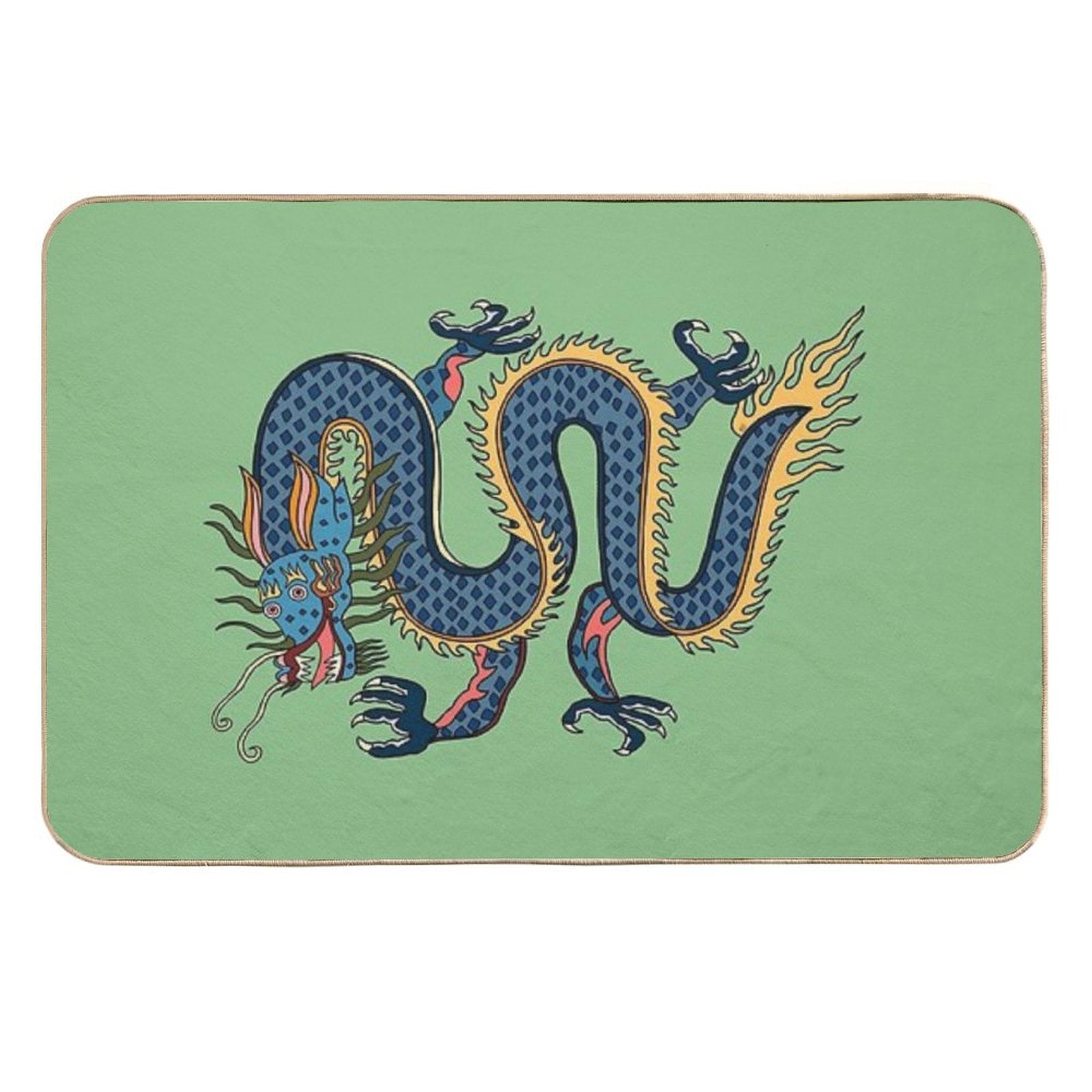 TIBETAN DRAGON RUG-turquoise  Stain-Proof Bath Mat