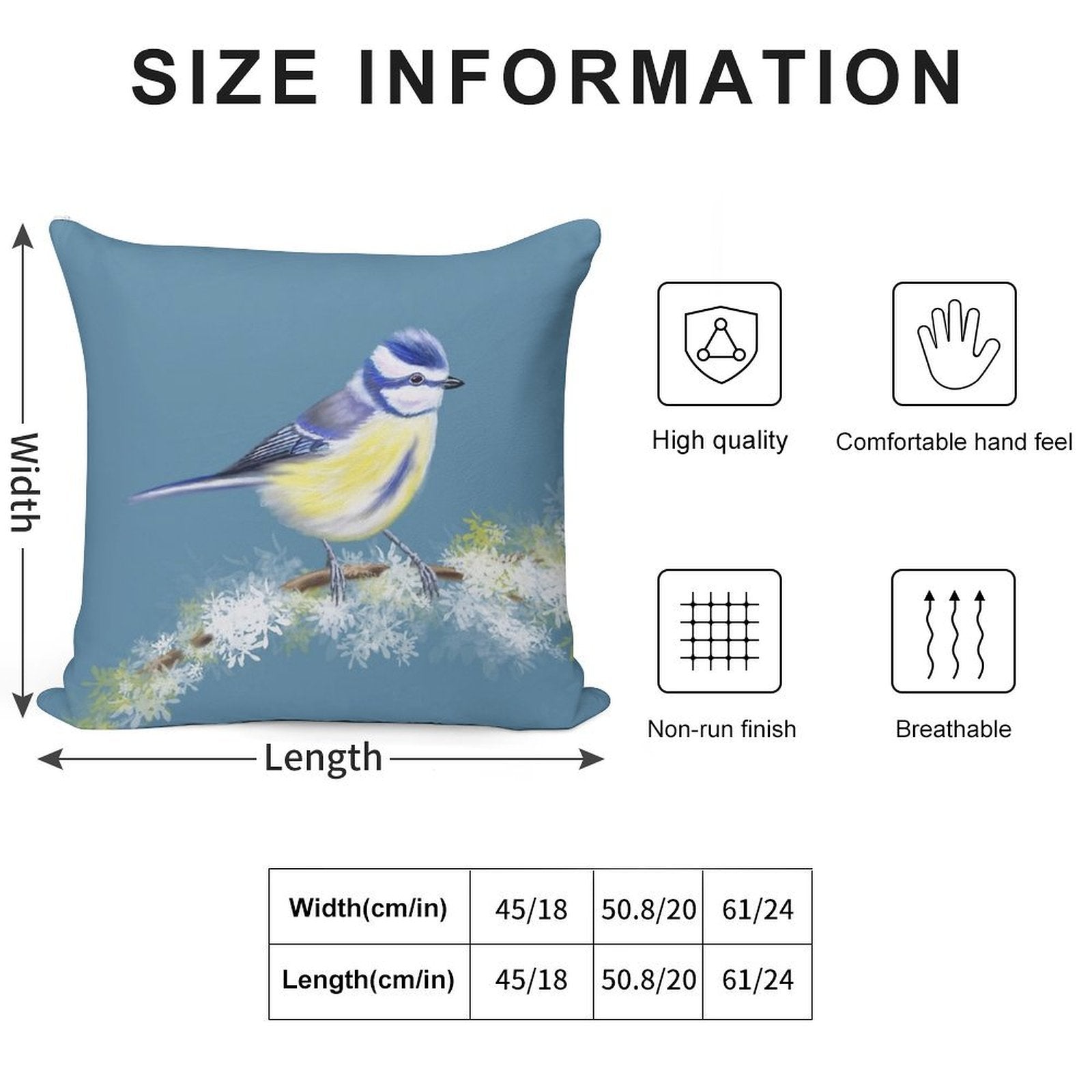 Bluetit Soft Decorative Cover Throw Pillow