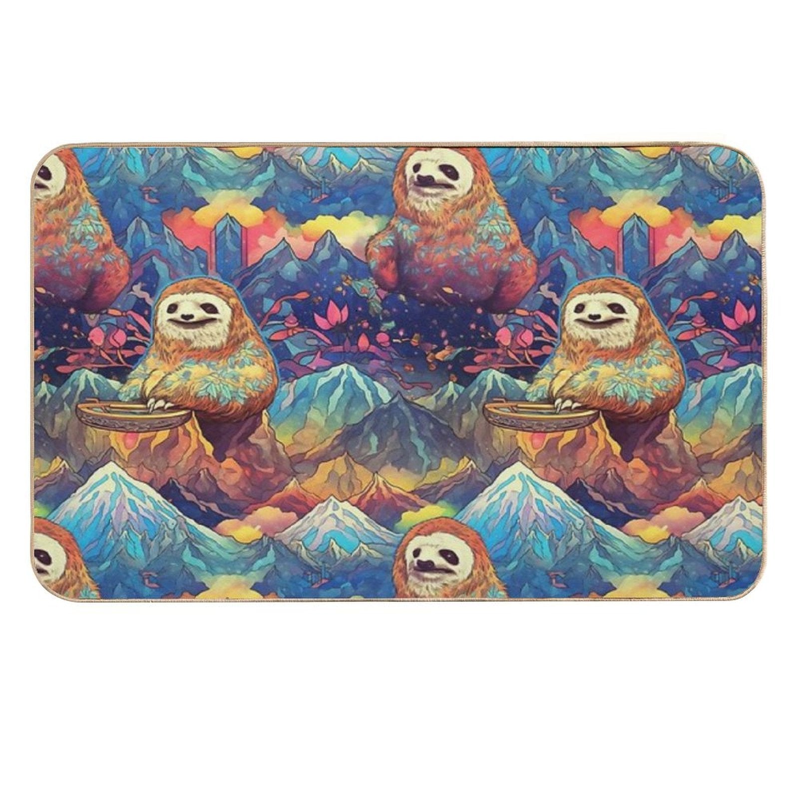 Happy Sloth Shaman - Sloth Nouveau Pattern  Long-Lasting Bath Mat