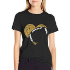 Womens Football Heart Cutout Gold White Team Game Gift  Heathered Texture T-Shirt