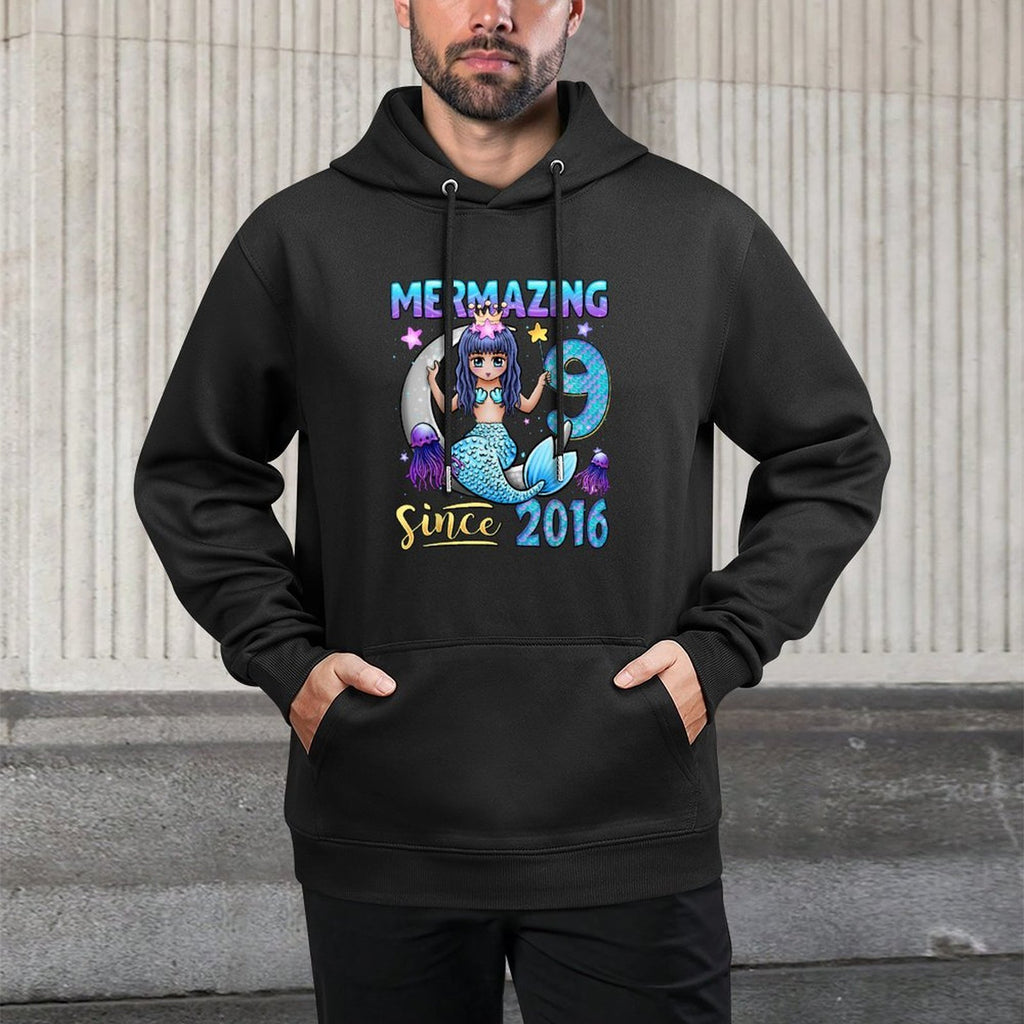 Mermaid Birthday 9 Years Old Mermaid 9th Birthday Girl Colorfast Hoodie