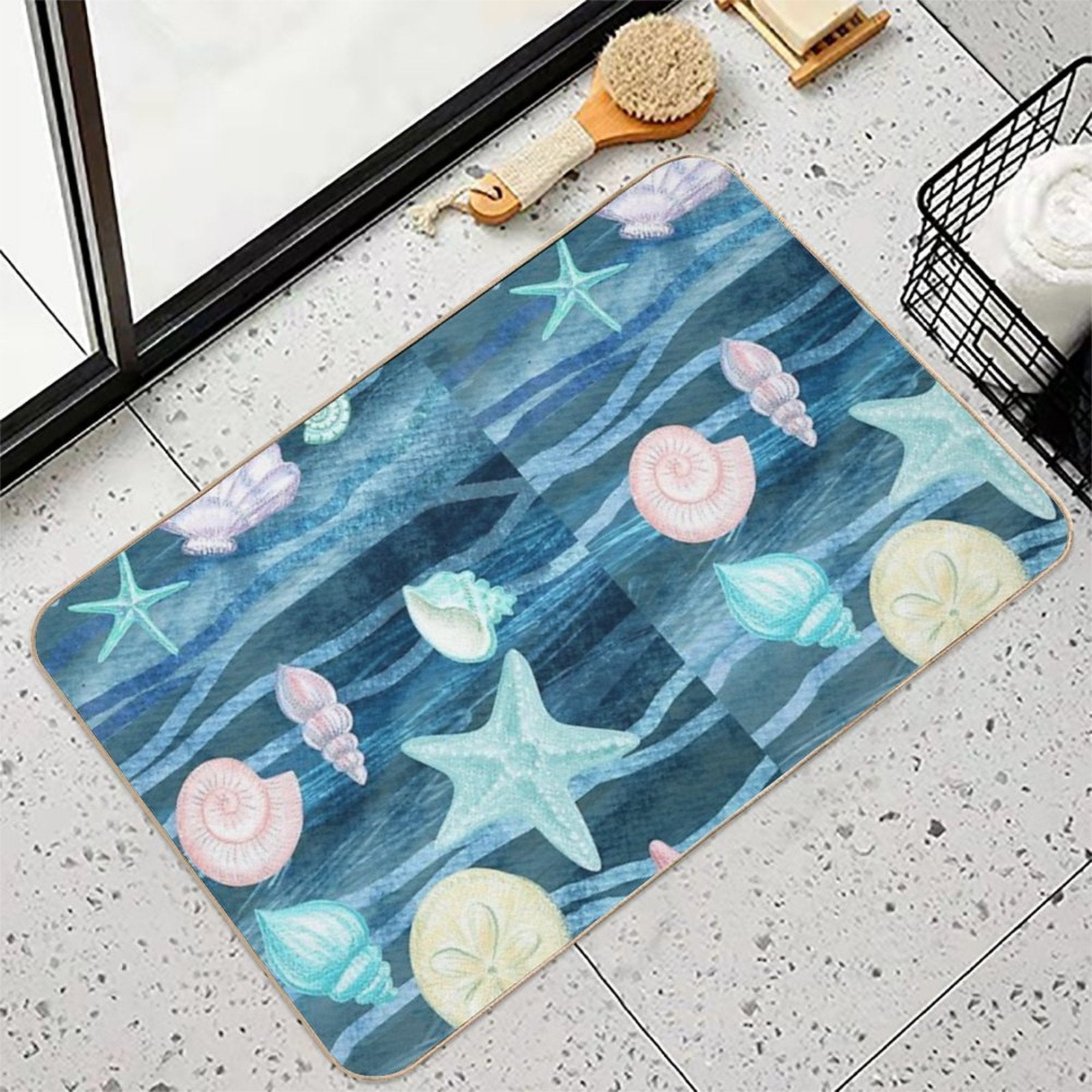 Happy Dancing Sea Shells And Sea Stars On The Waves Watercolor II  Versatile Bath Mat