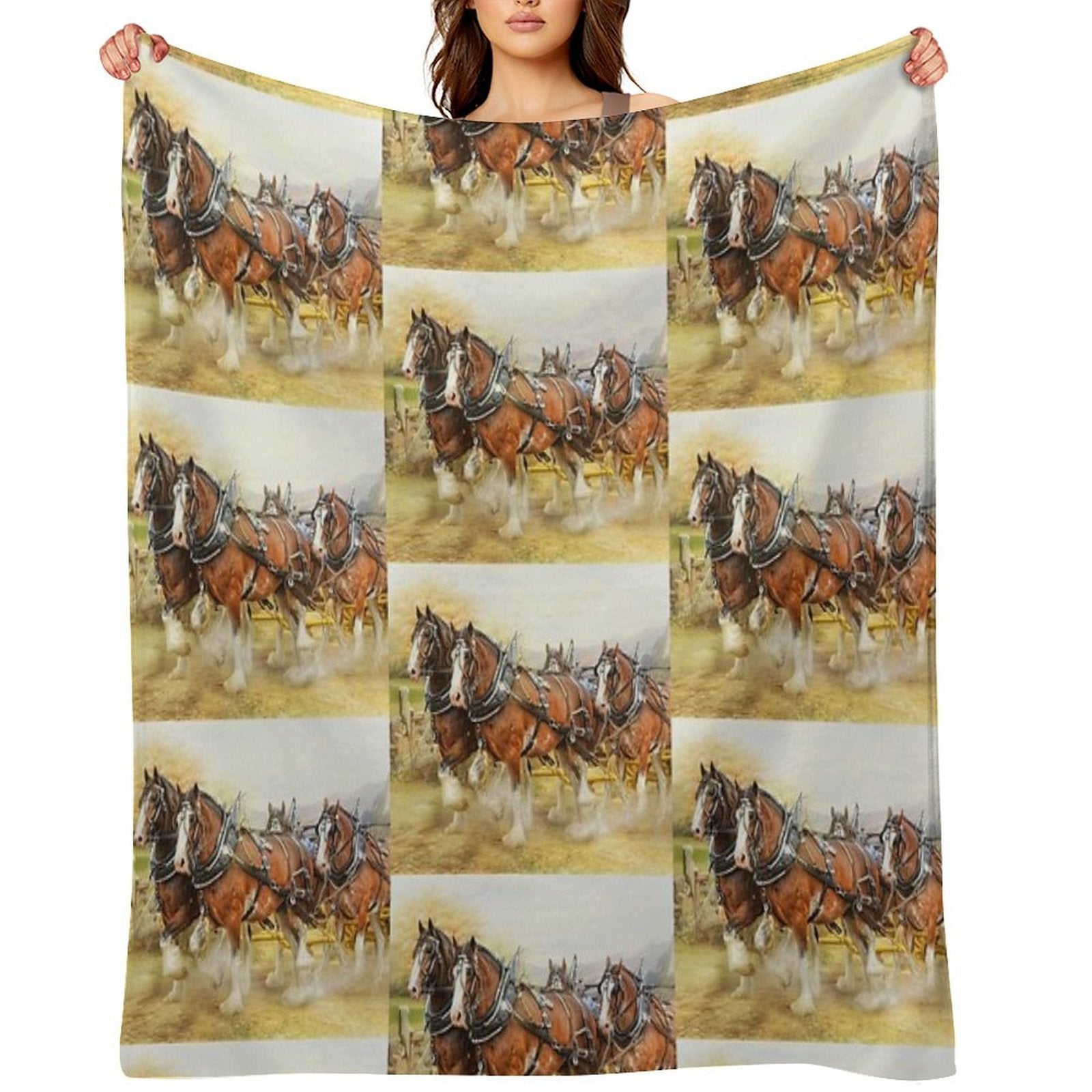 Clydesdales in Harness Wrinkle-free Throw Blanket