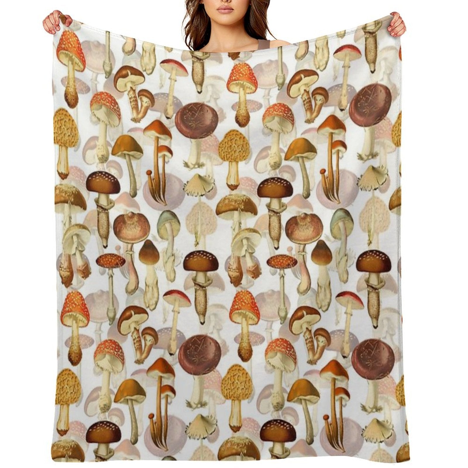 Vintage Toxic Mushrooms Forest Botanical Garden Pattern on White Nightgarden Sustainable Throw Blanket