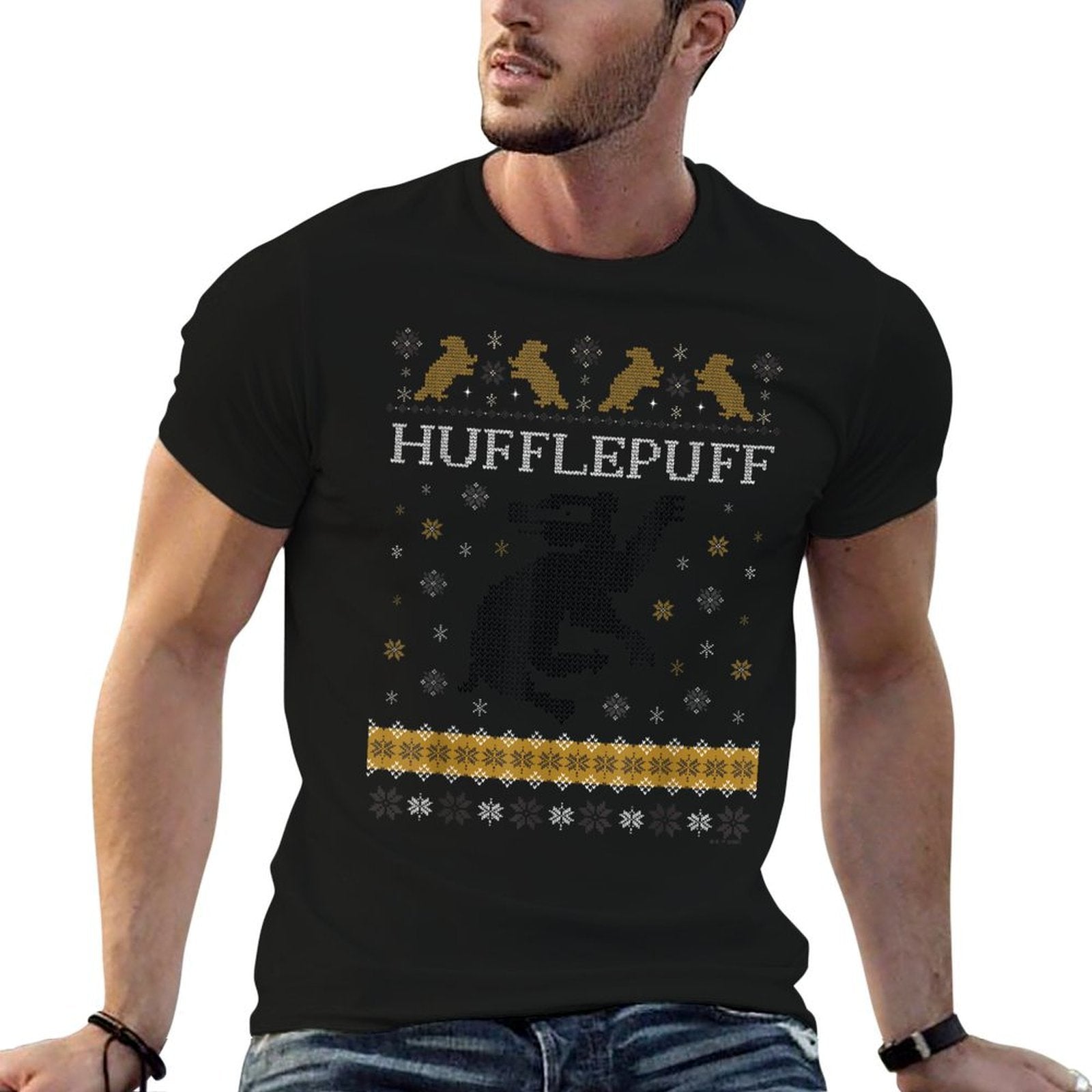 Harry Potter Hufflepuff Ugly Christmas  High-quality Stitching T-Shirt