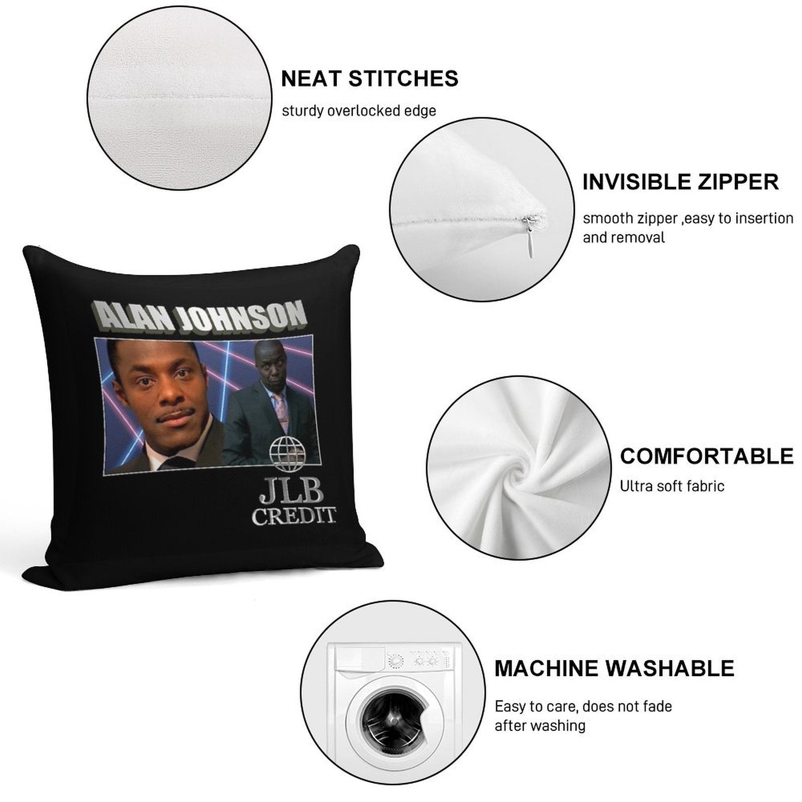Peep Show  Alan Johnson  90s Tribute T-Shirt Soft Hidden Zipper Throw Pillow