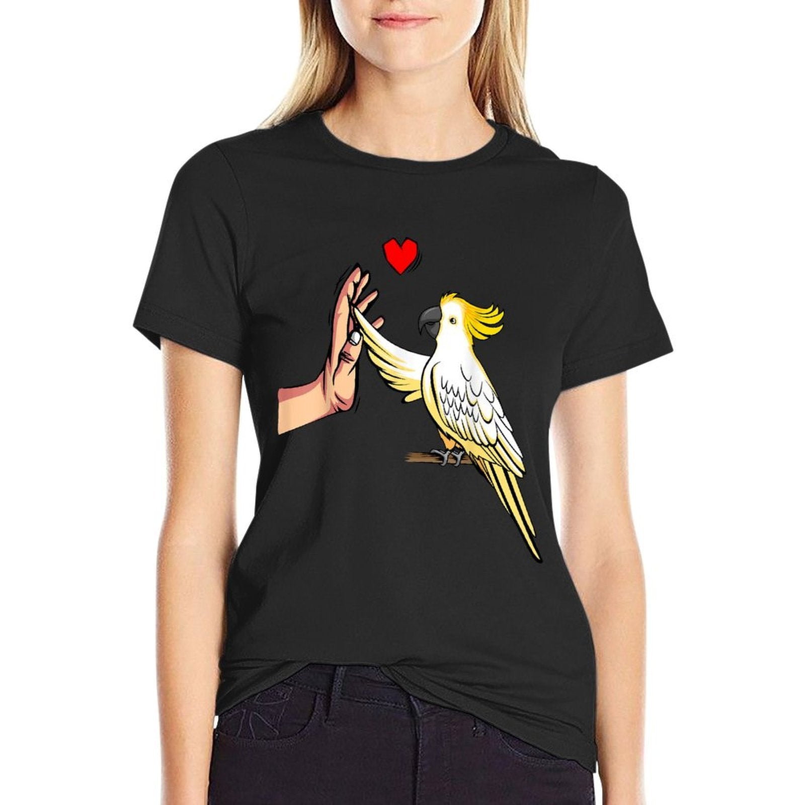 Cockatoo Love Parrot Bird Women  Ribbed Collar T-Shirt