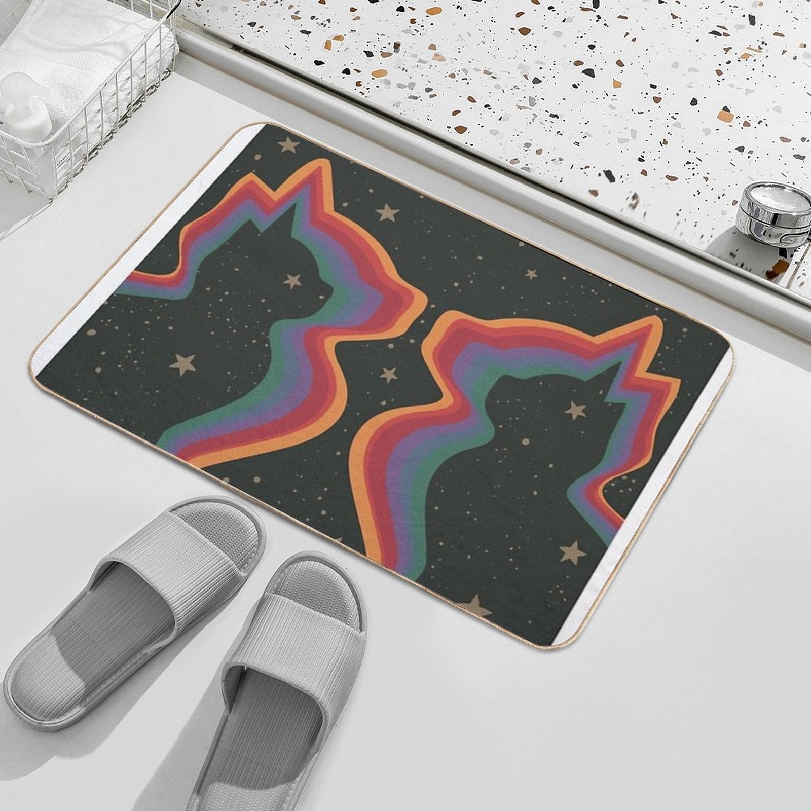 Rainbow Cats, Cosmic Space Stars Art  Pet-Safe Bath Mat