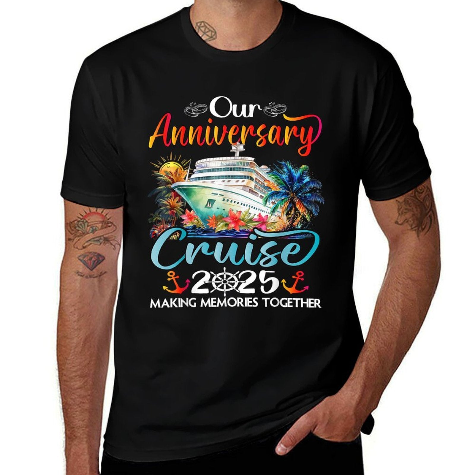 Our Anniversary Cruise Husband Wife Couples Cruise Vacation  Oversized Silhouette T-Shirt