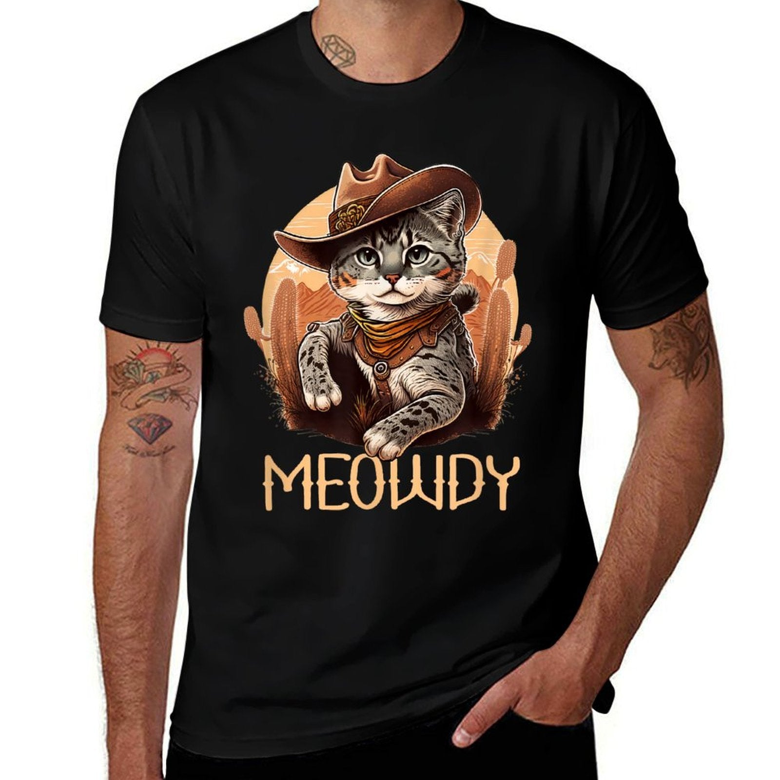 Meowdy Cat Funny Howdy Meme Western Cowboy Kitten  Cotton T-Shirt