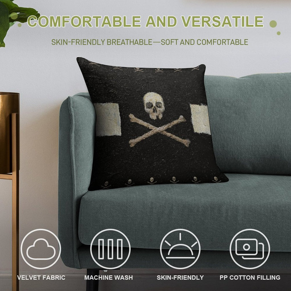 Pirate Skulls - Black Soft Skin-Friendly Throw Pillow