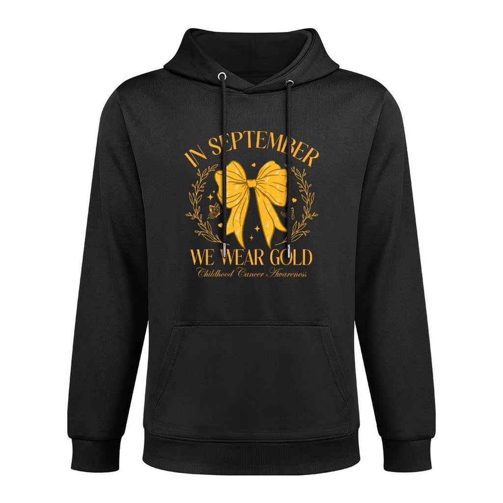 in September We Wear Gold Coquette Bow for Childhood Cancer Customizable Surface Hoodie