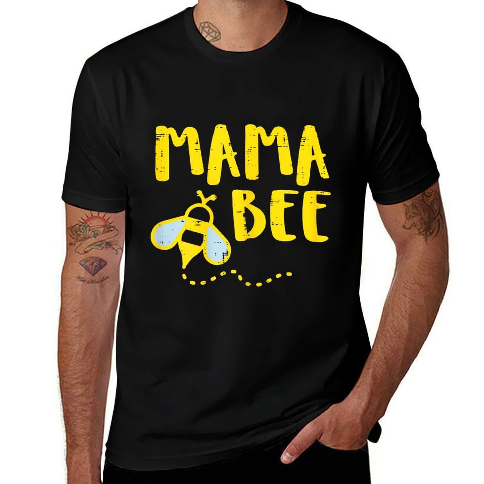 Mama Bee Family Matching Beekeeper Mom Mommy Women  Ribbed Collar T-Shirt