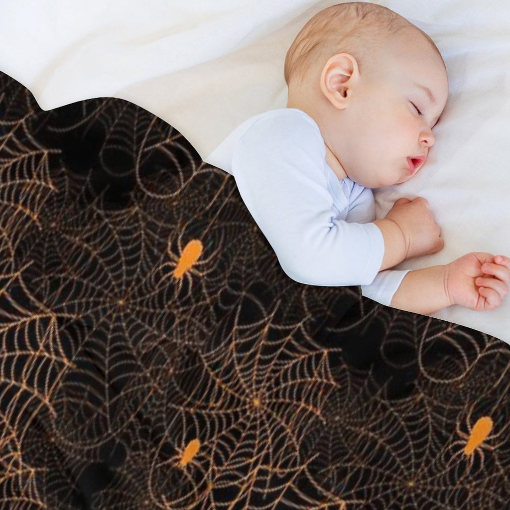 Halloween Spider Web Pattern Orange on Black Machine-washable Throw Blanket