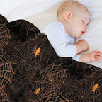 Halloween Spider Web Pattern Orange on Black Machine-washable Throw Blanket
