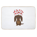 Hearts Dog Longhaired Chocolate Dachshund Cartoon Dog with Valentine Hearts  Non-Slip Bath Mat