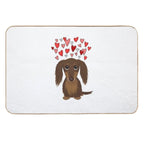Hearts Dog Longhaired Chocolate Dachshund Cartoon Dog with Valentine Hearts  Non-Slip Bath Mat