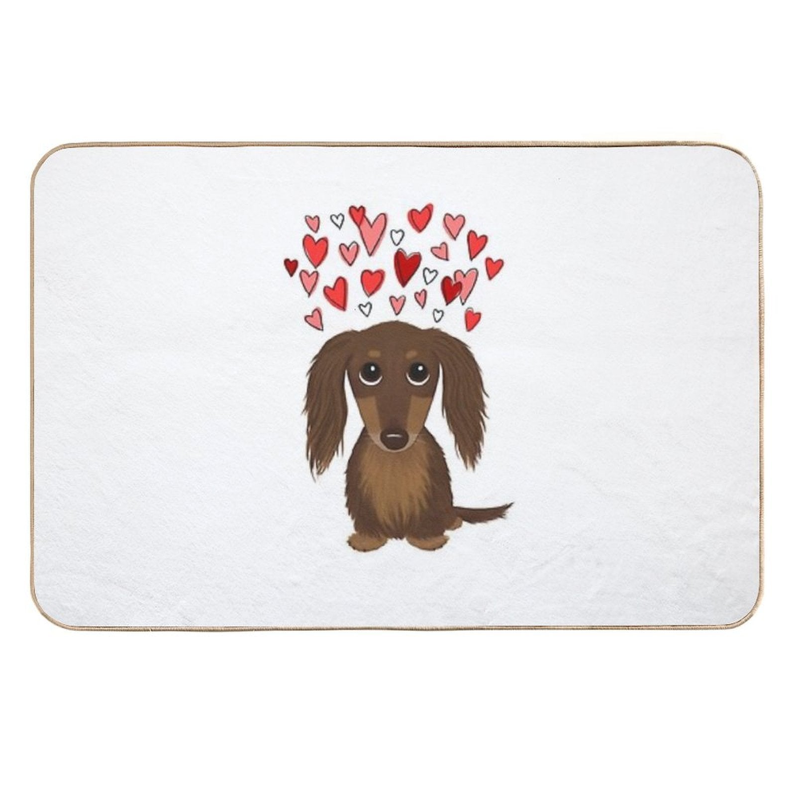 Hearts Dog Longhaired Chocolate Dachshund Cartoon Dog with Valentine Hearts  Non-Slip Bath Mat