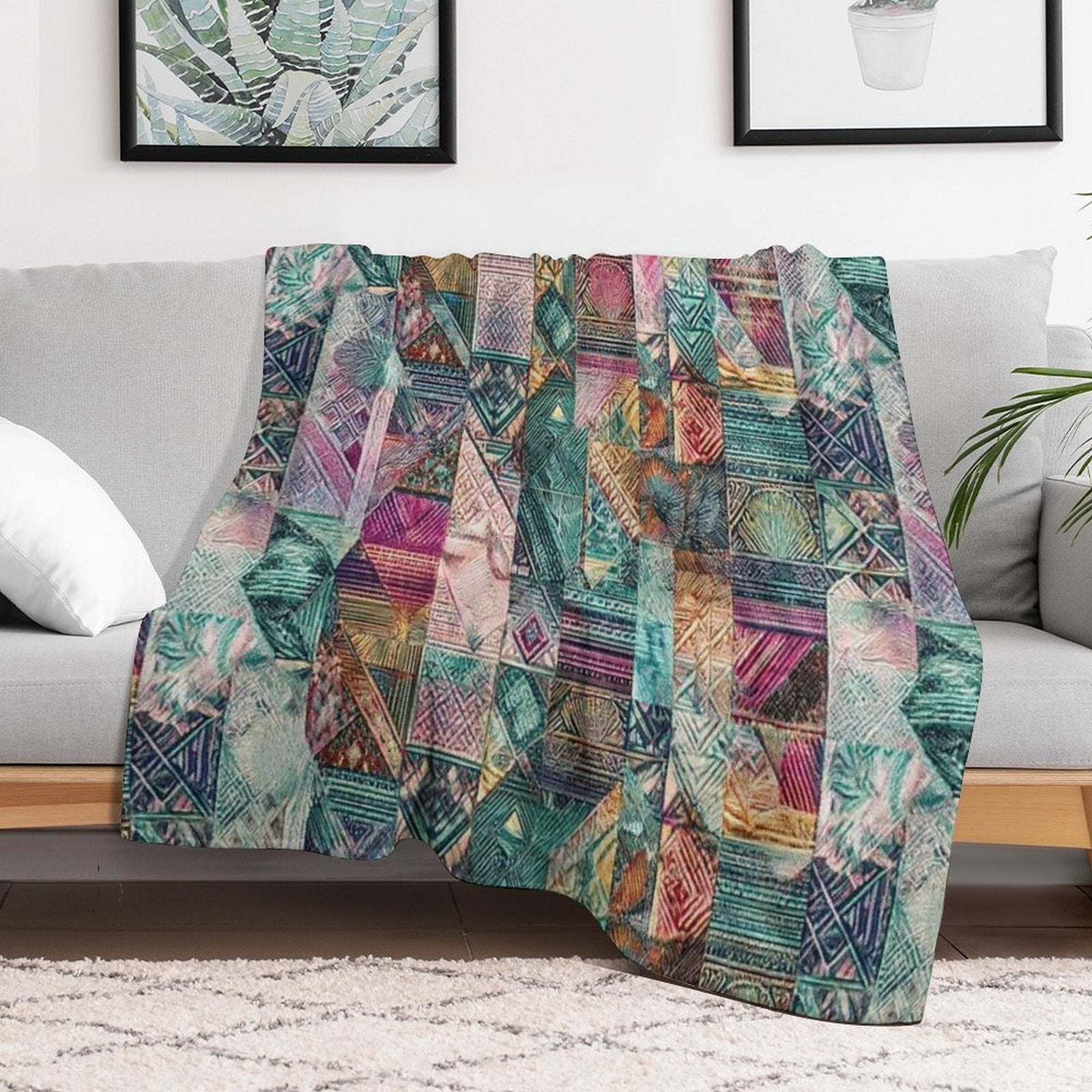 Retro Hippie Patchwork Versatility Throw Blanket